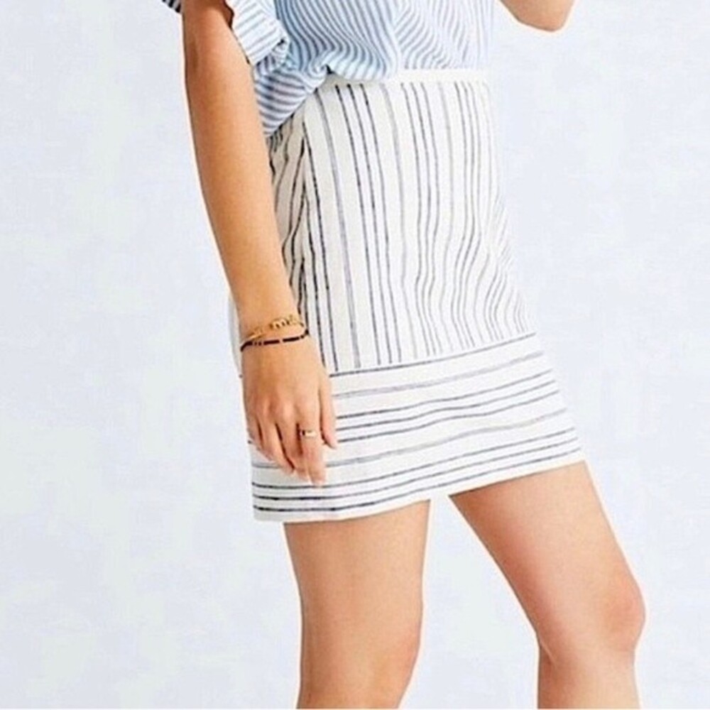 Madewell Linen Striped Cream Gray Lined Mini Skirt Size 00